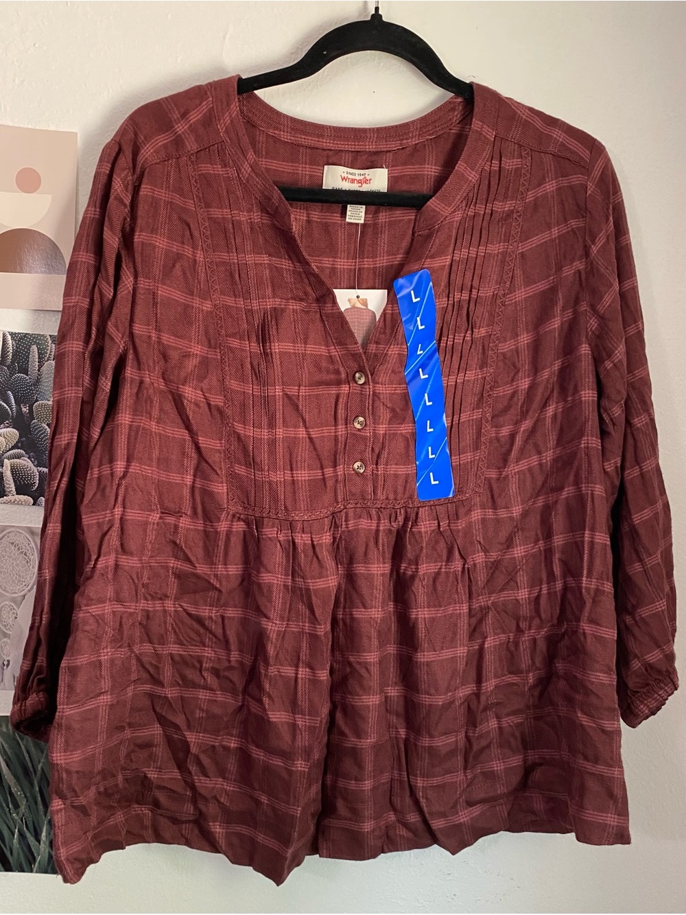 Wrangler Women's Burgundy Plaid Henley Tunic
